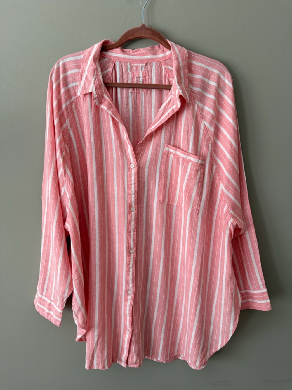aerie Coral Pink and White Striped Button-Down Shirt